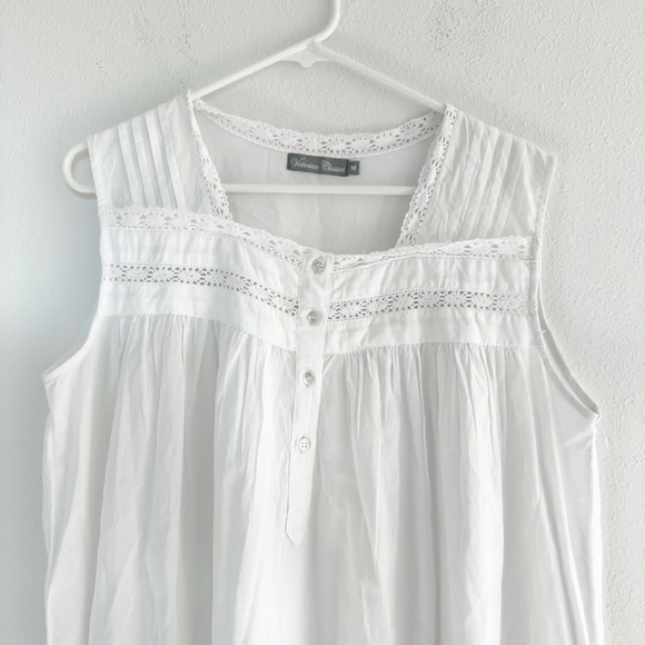 Vintage Victorian 100% Cotton White Lace Nightgown Renaissance M - Picture 5 of 7